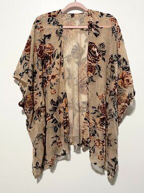 Womens Sheer Burnout Velvet Kimono OS Floral Fairy Festival Boho Hippie Gypsy